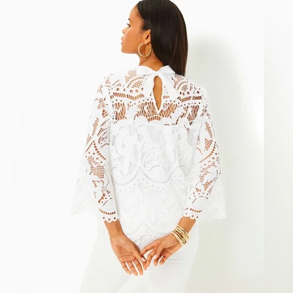 Lilly Pulitzer Oaklynn Tunic - Resort White Palms In Paradise Lace